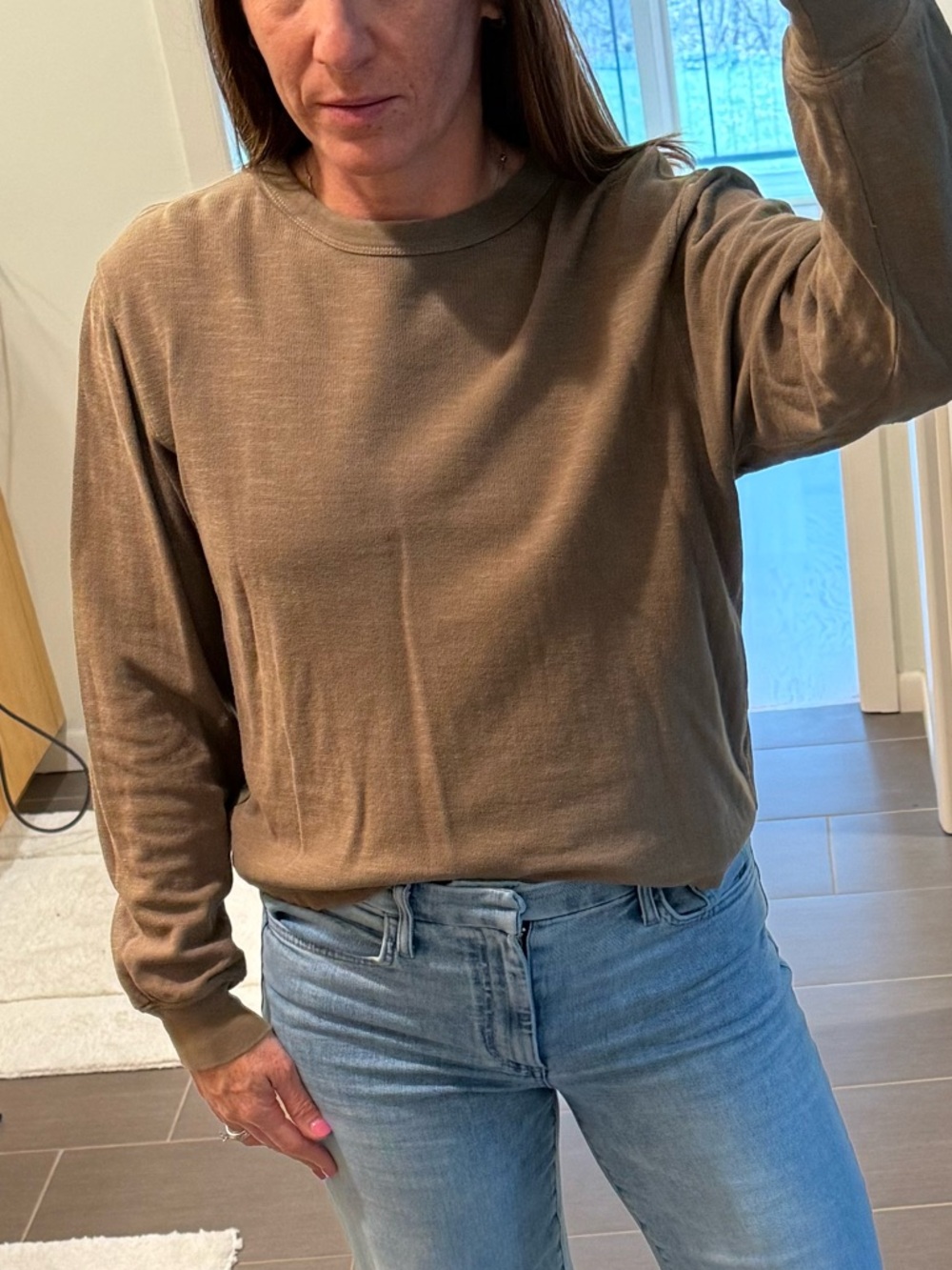 Buck Mason olive double knit long sleeve